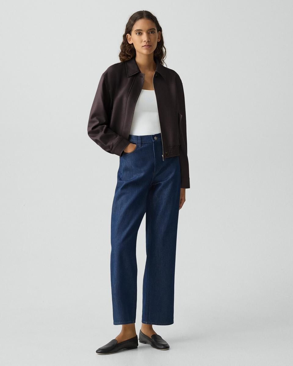 Cropped Track Jacket in Wool-Blend Flannel