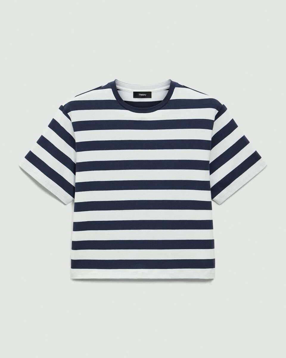 Boxy Crewneck Tee in Striped Cotton