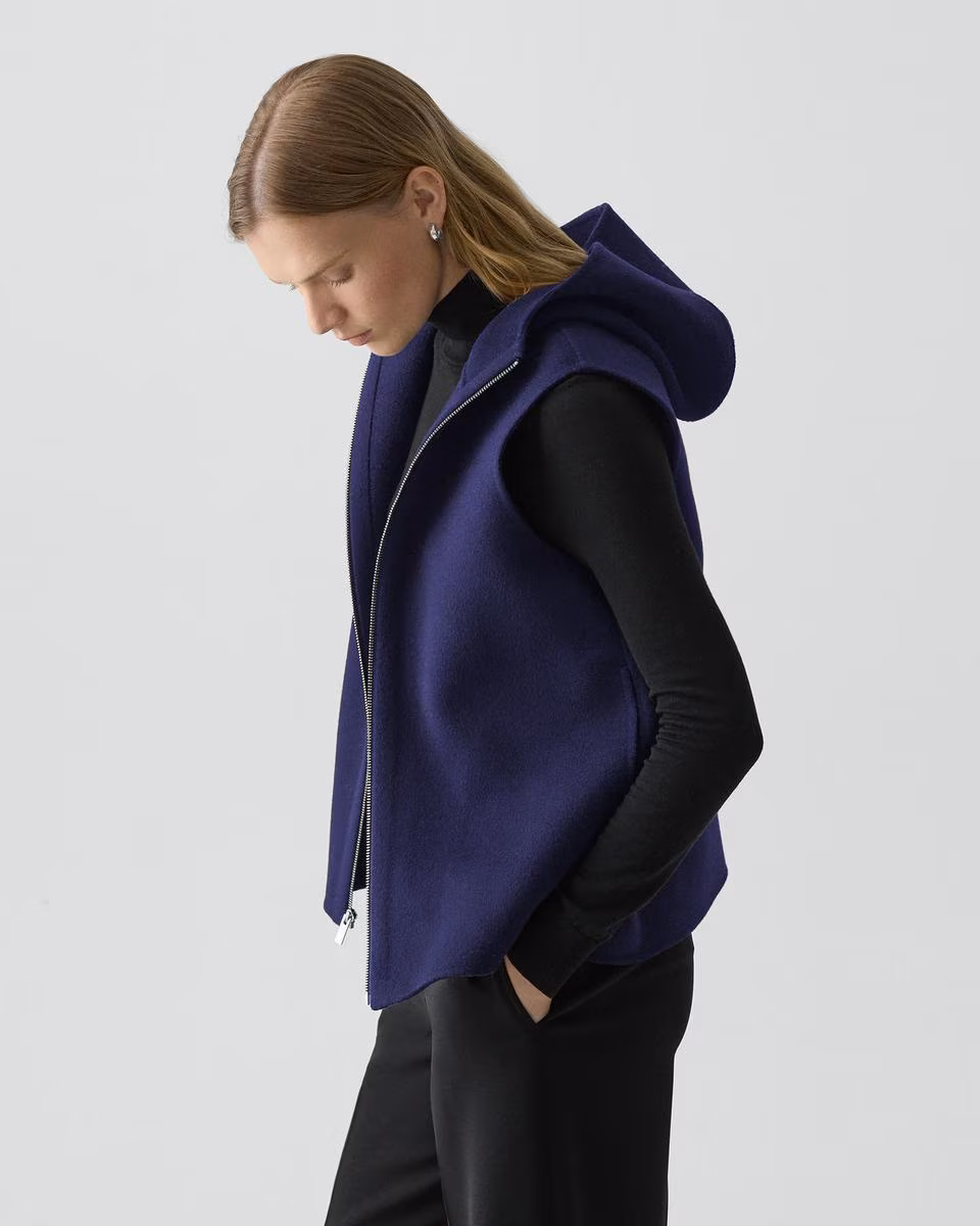 Hooded Vest in Double-Face Wool-Cashmere