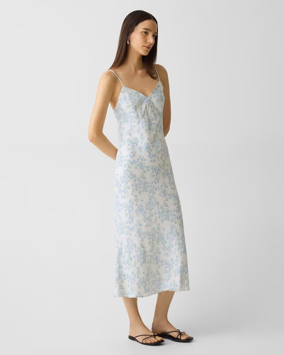 Slip Dress in Floral Satin Georgette