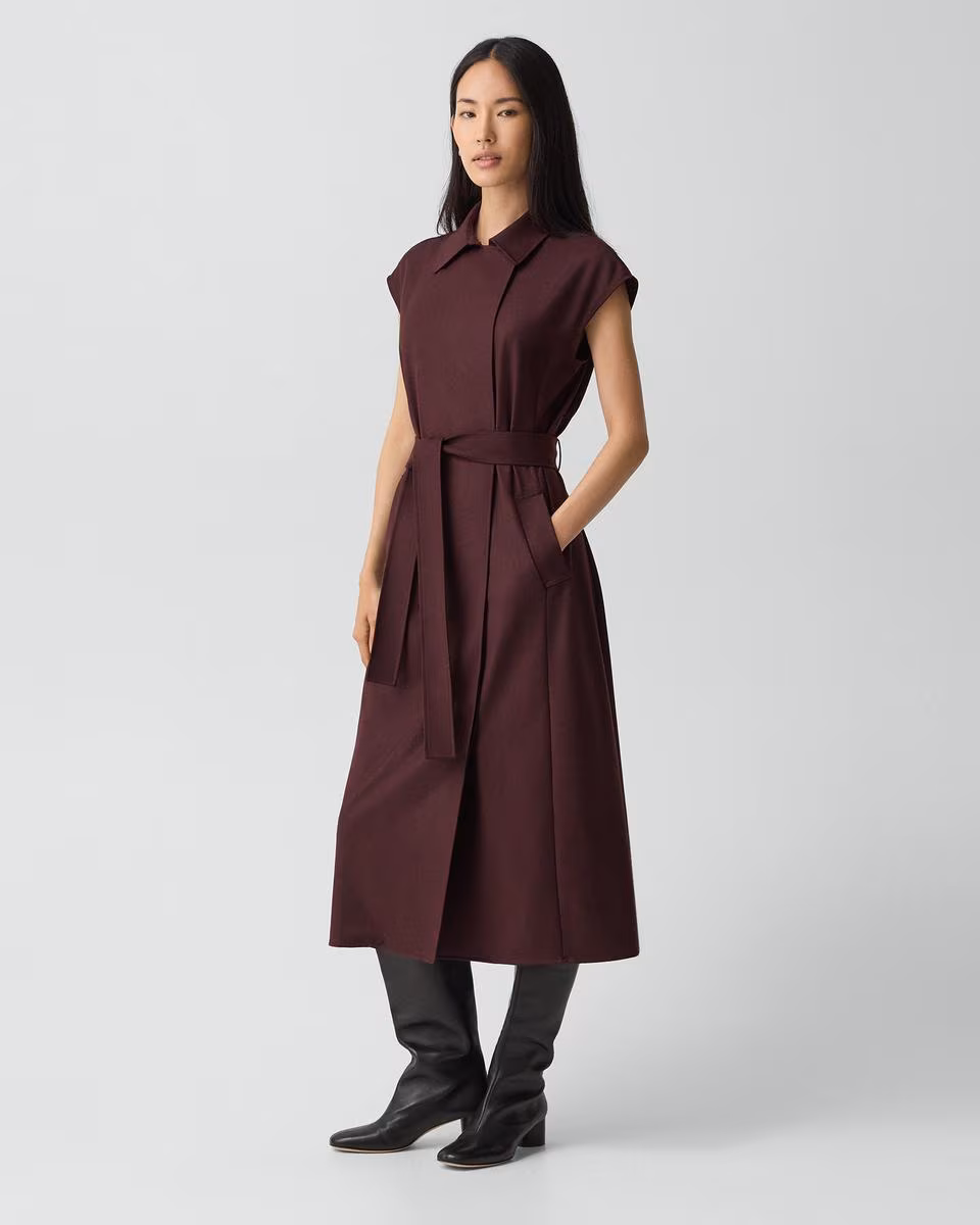 Double-Breasted Belt Dress in Sleek Flannel