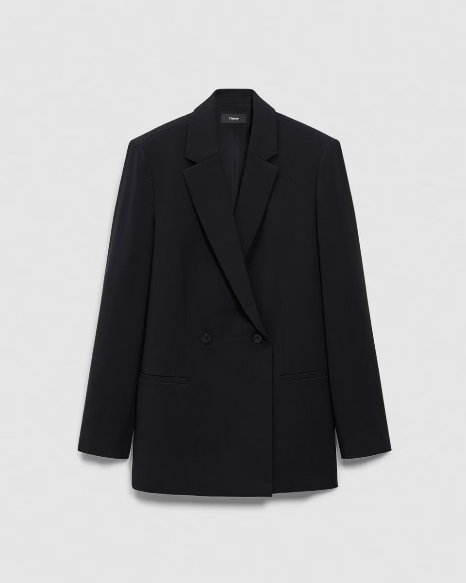 Relaxed Double-Breasted Blazer in Admiral Crepe