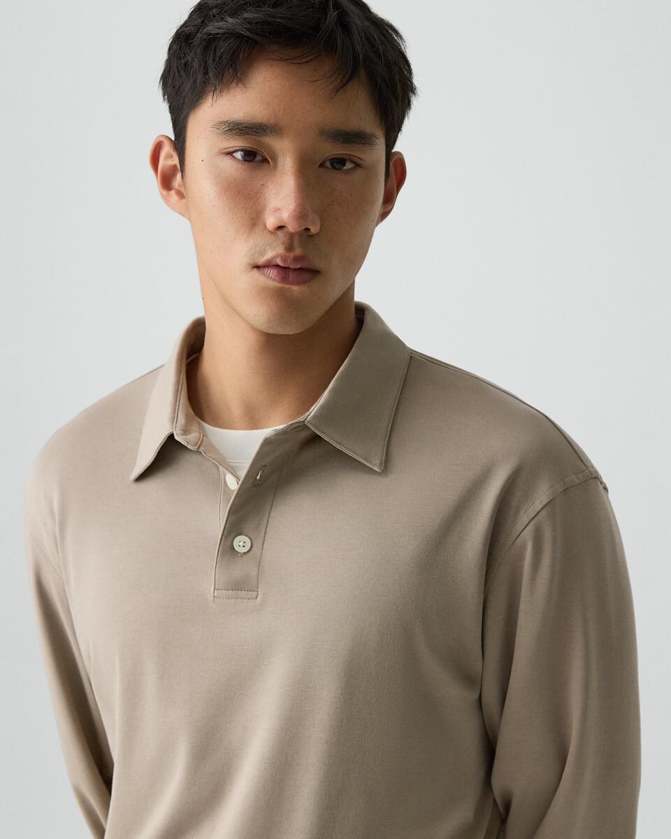 Relaxed Long-Sleeve Polo Shirt in Cotton Jersey