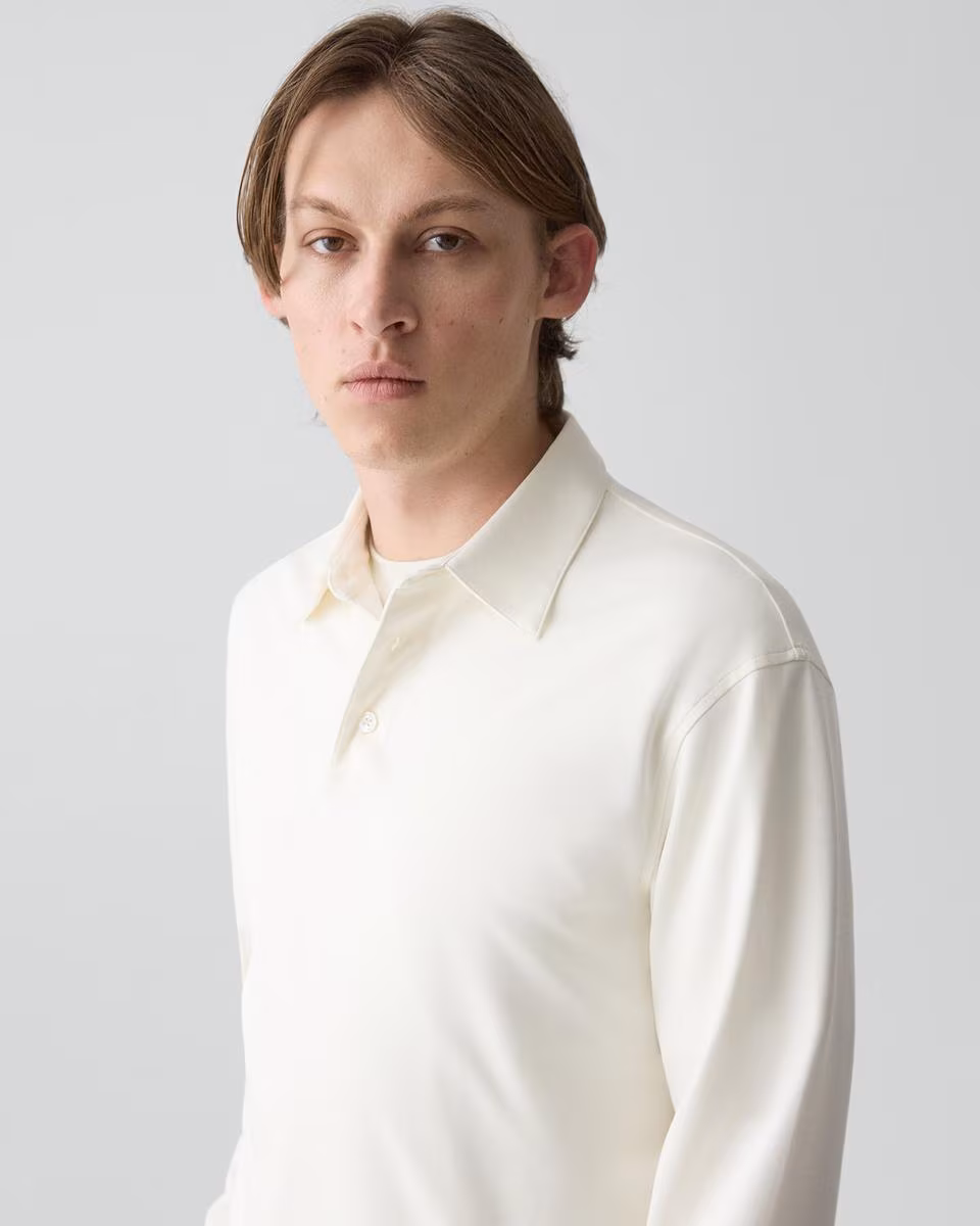 Relaxed Long-Sleeve Polo Shirt in Cotton Jersey