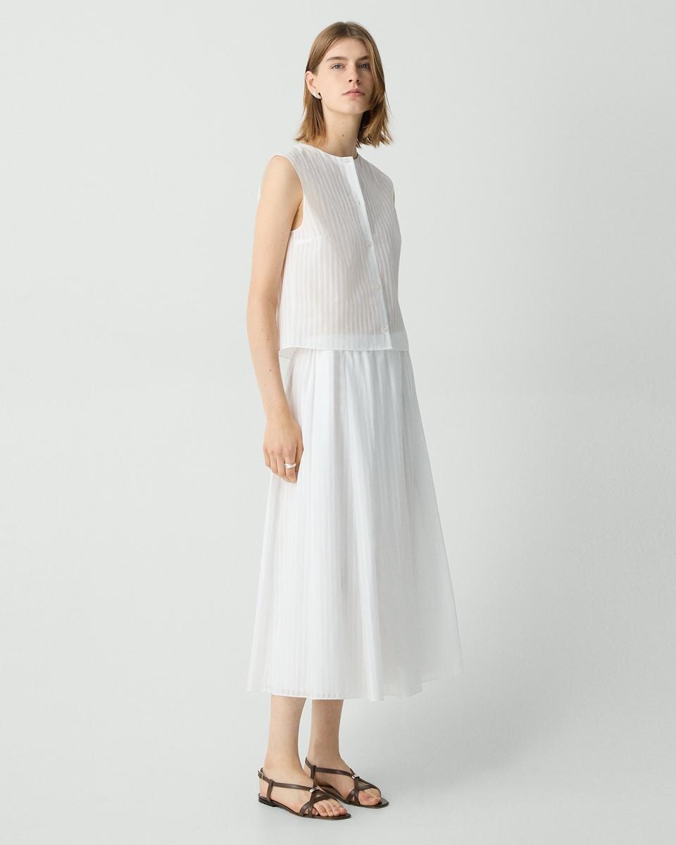 Pleated A-Line Skirt in Linear Cotton