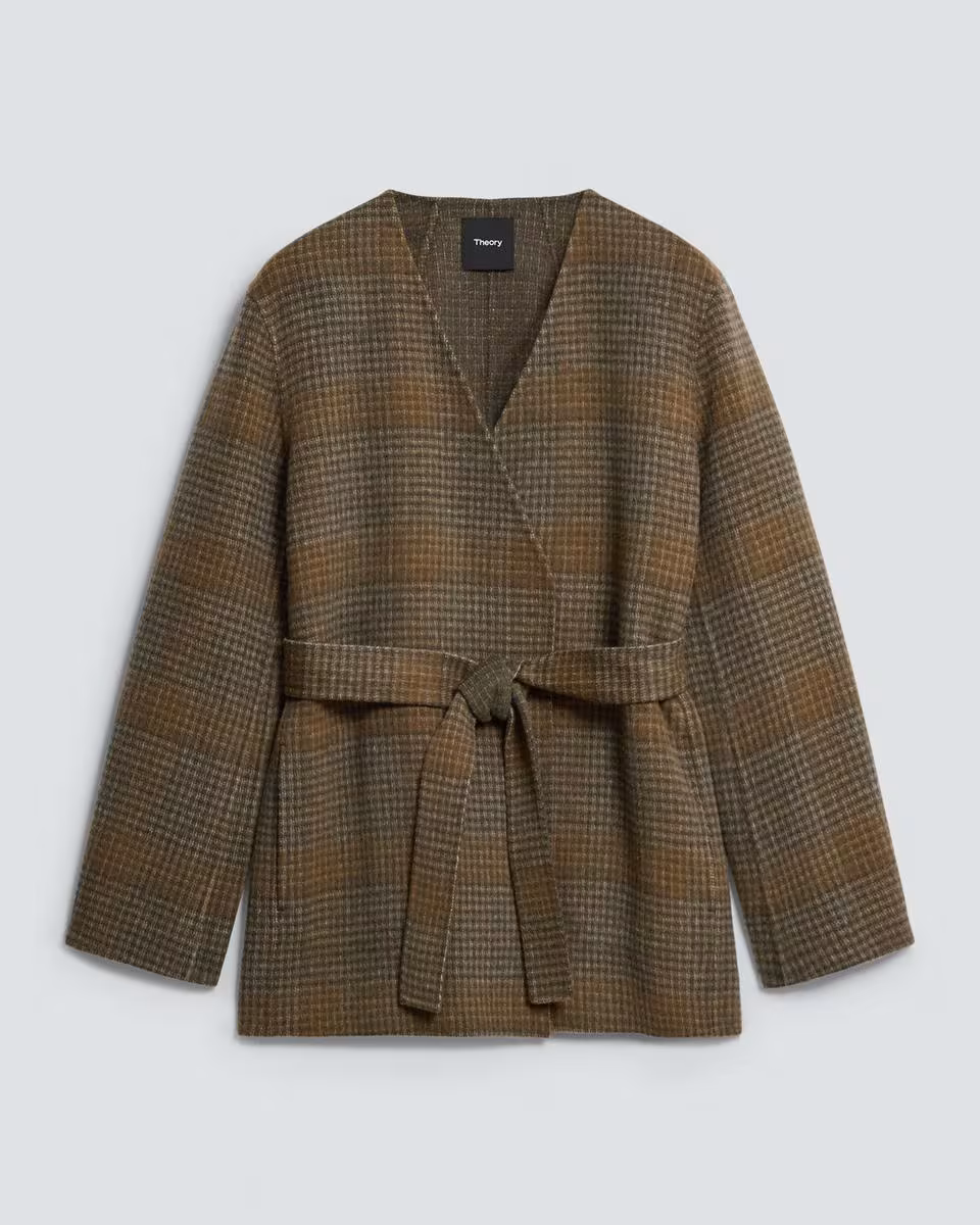 Cardigan Jacket in Plaid Wool-Cashmere