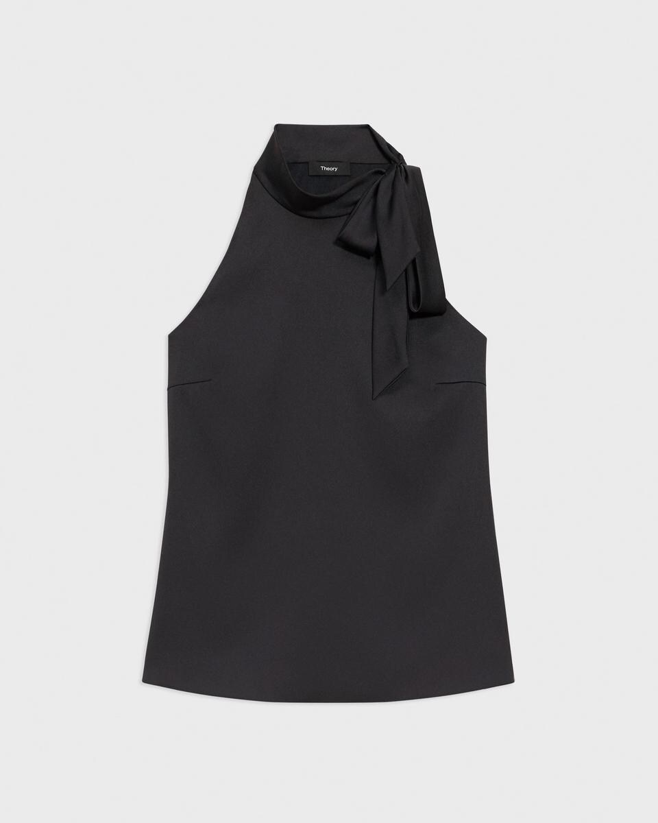 Tie-Neck Halter Top in Textured Satin
