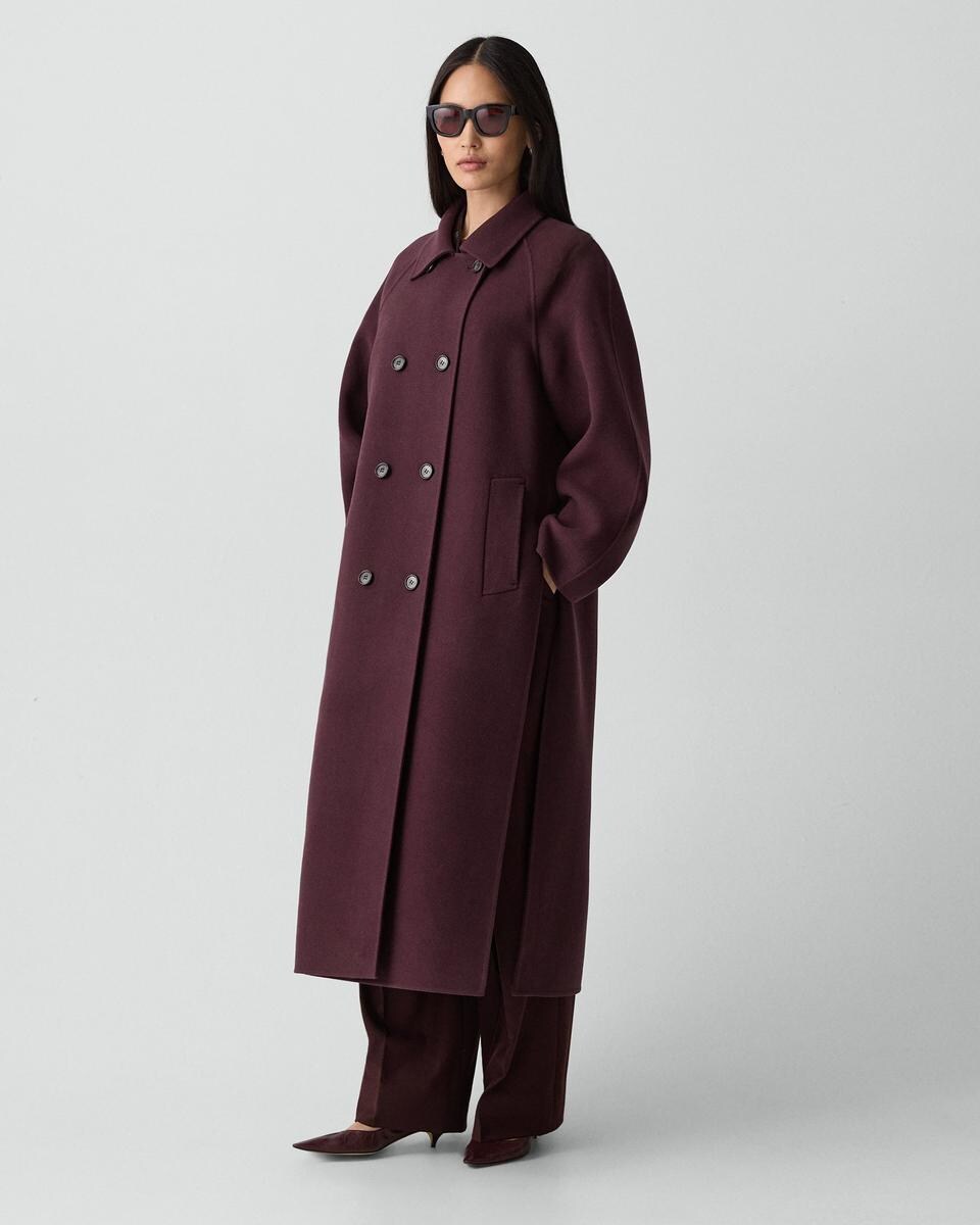 Long Double-Breasted Coat in Textured Wool-Cashmere