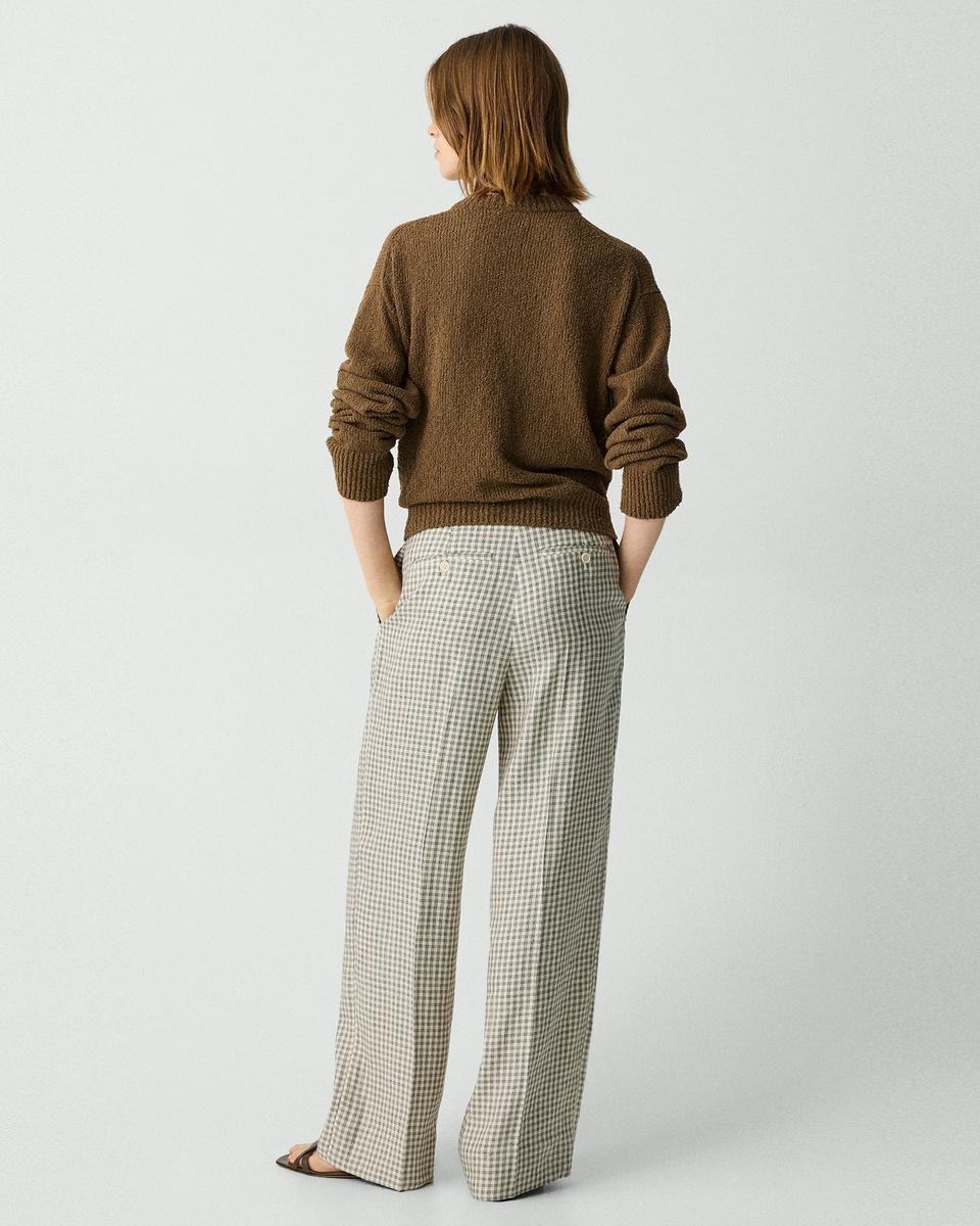 Straight Pant in Checked Linen-Blend