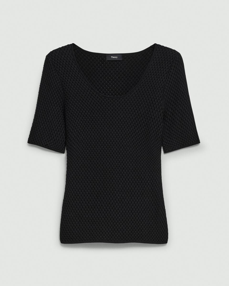 Scoop Neck Top in Textured Cotton-Blend