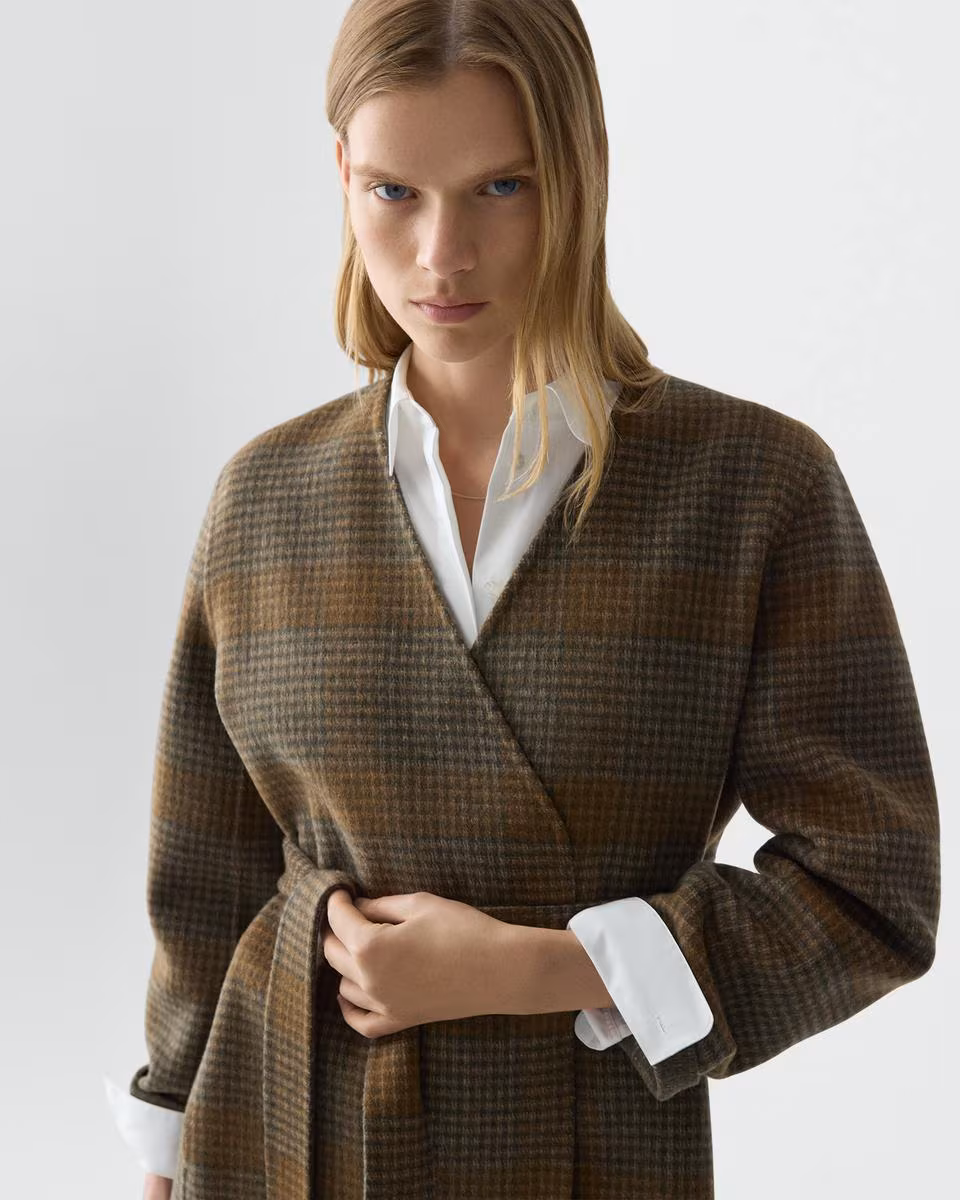 Cardigan Jacket in Plaid Wool-Cashmere