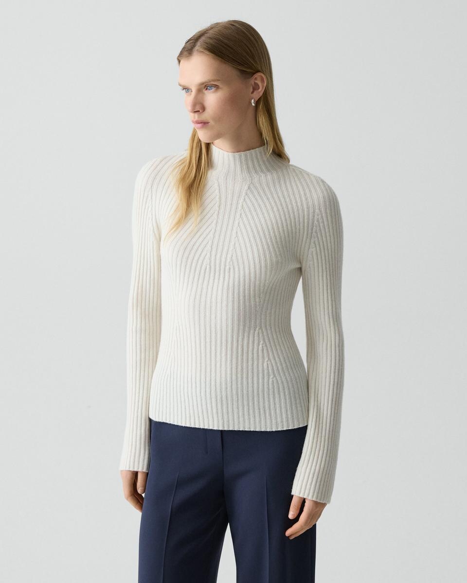 Ribbed Mock Neck Sweater in Cashmere