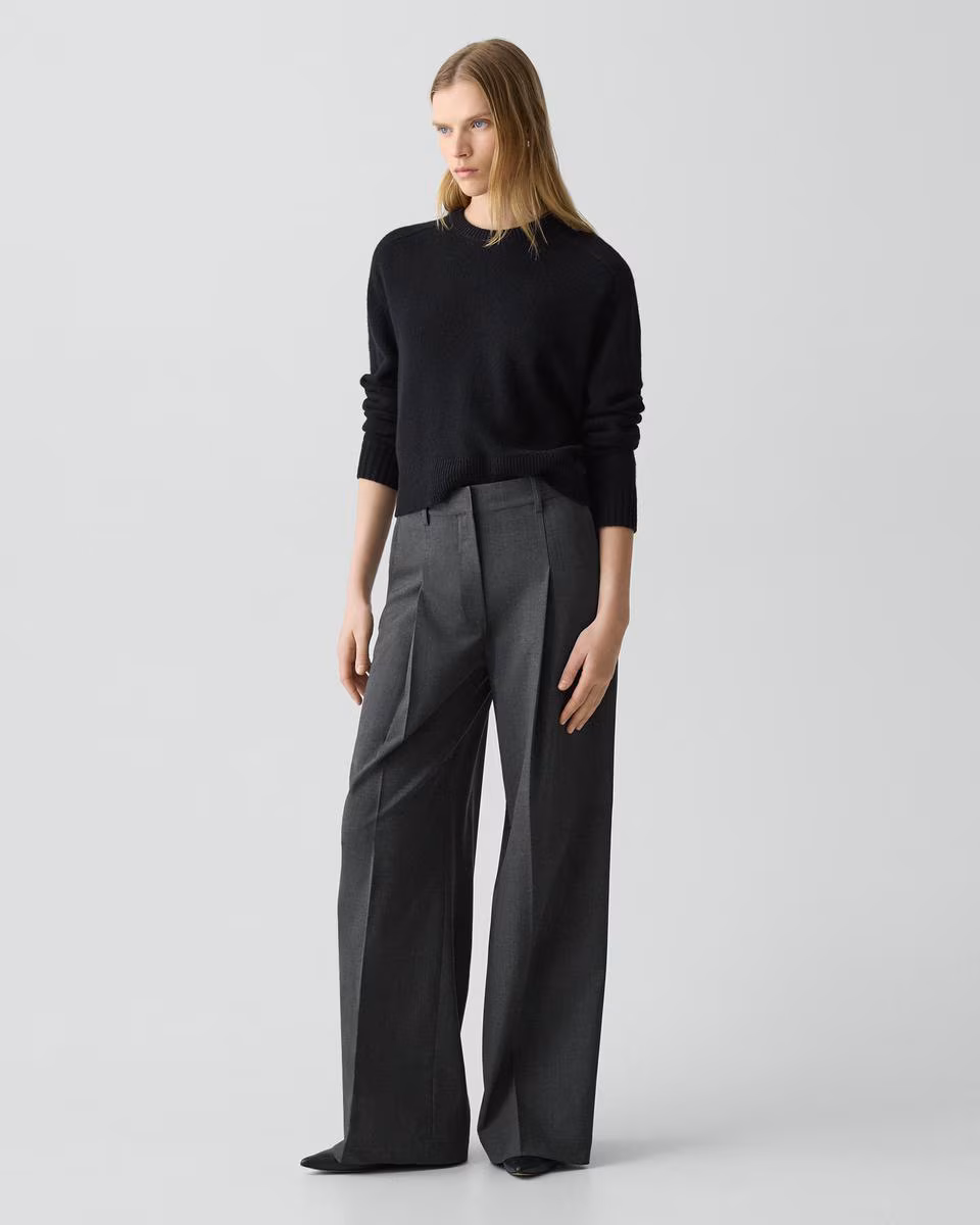 Pleated Wide-Leg Pant, 33'' in Good Wool