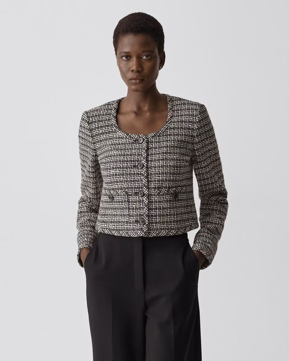 U-Neck Cardigan in Striped Tweed