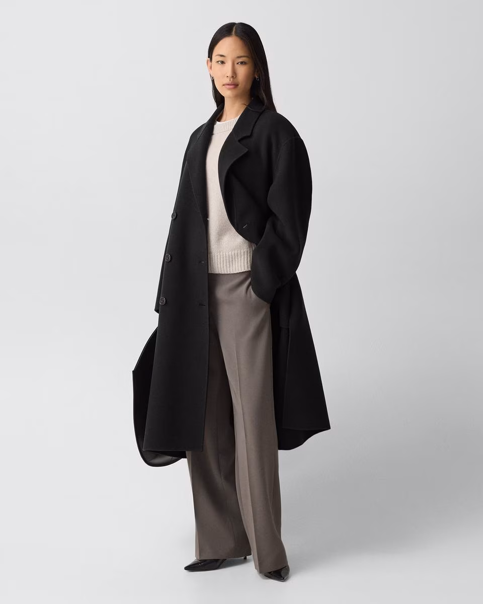 Long Trench Coat in Textured Wool-Cashmere