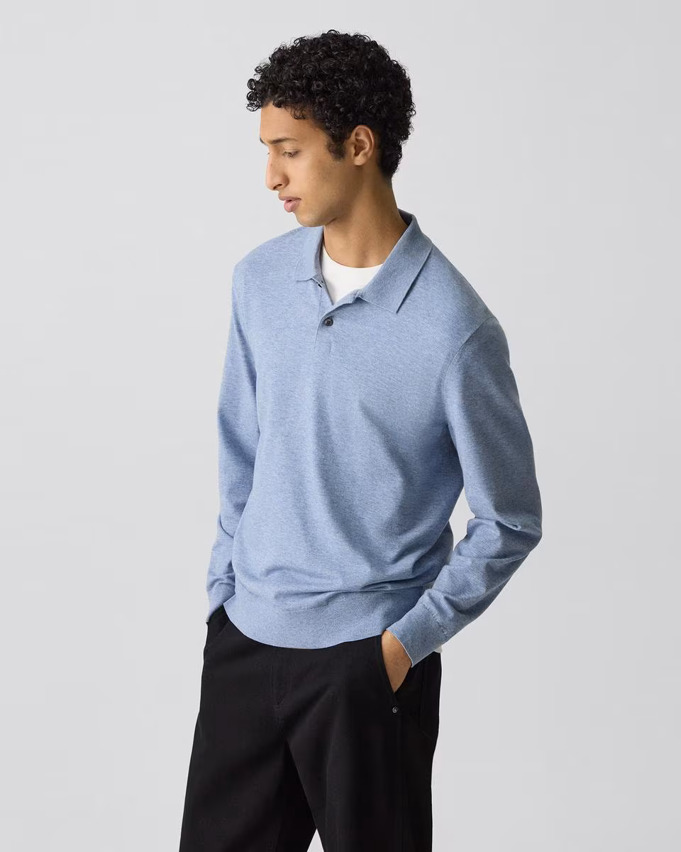 Goris Long-Sleeve Polo Shirt in Light Bilen