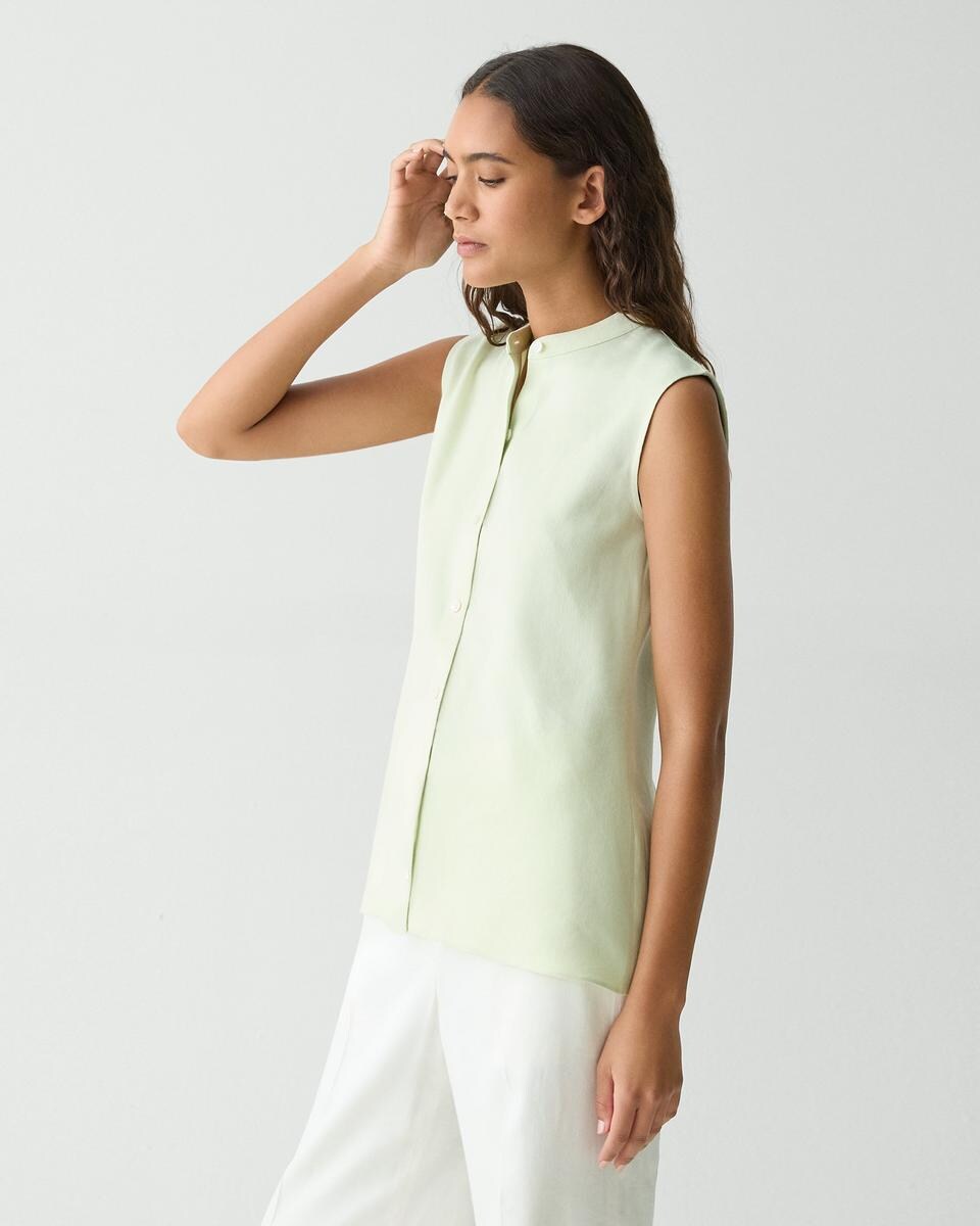 Sleeveless Asymmetrical Shirt in Linen-Viscose