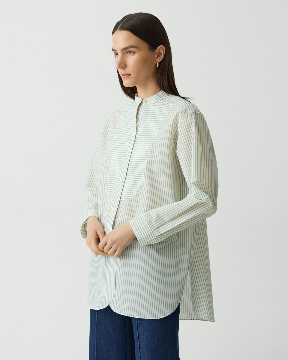 Tuxedo Shirt in Striped Cotton-Blend