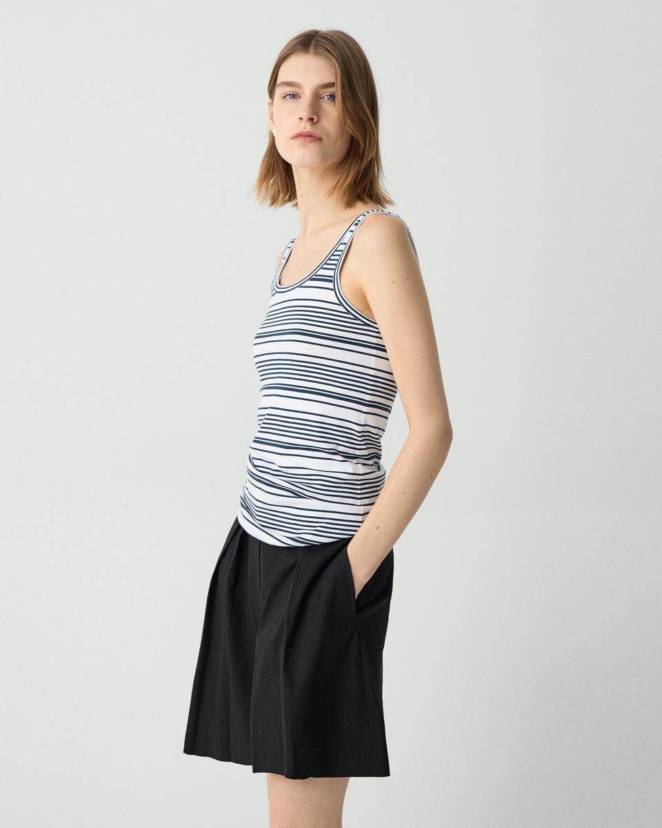 Scoop-Neck Tank Top in Striped Cotton Jersey