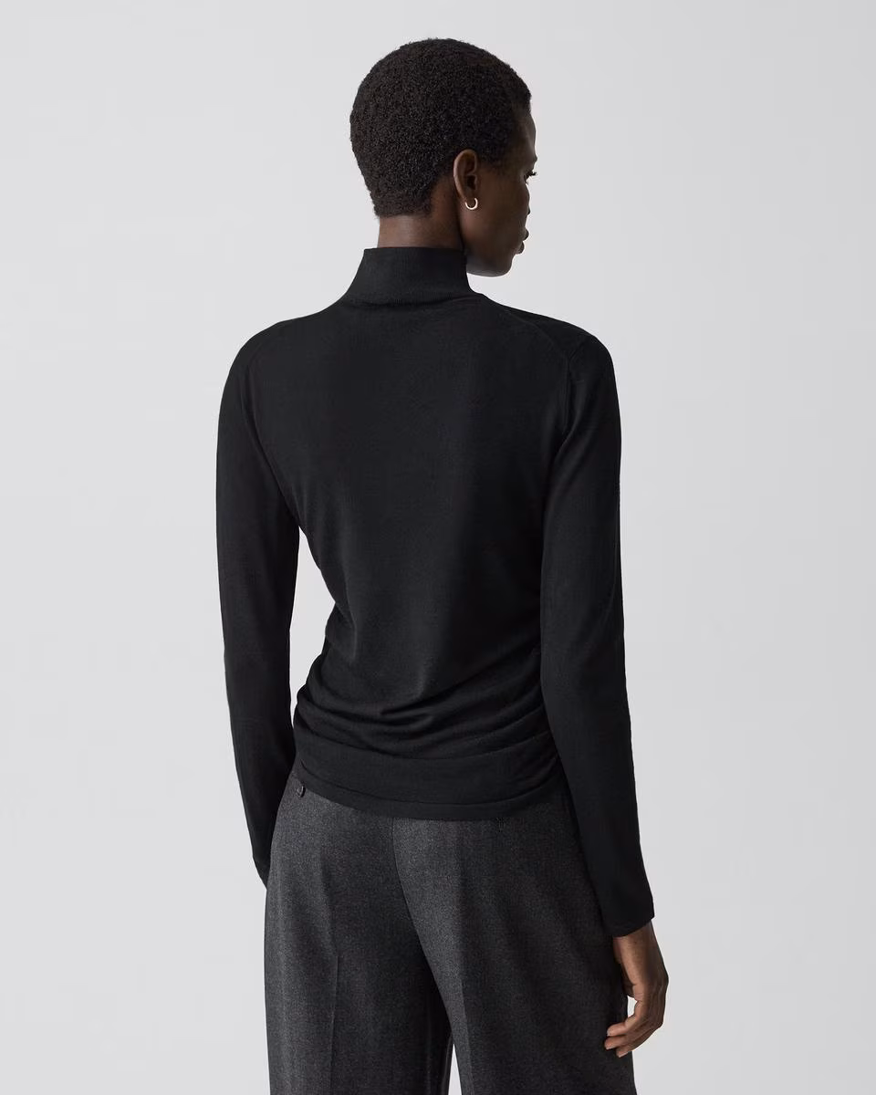 Shirred Henley Sweater in Regal Wool