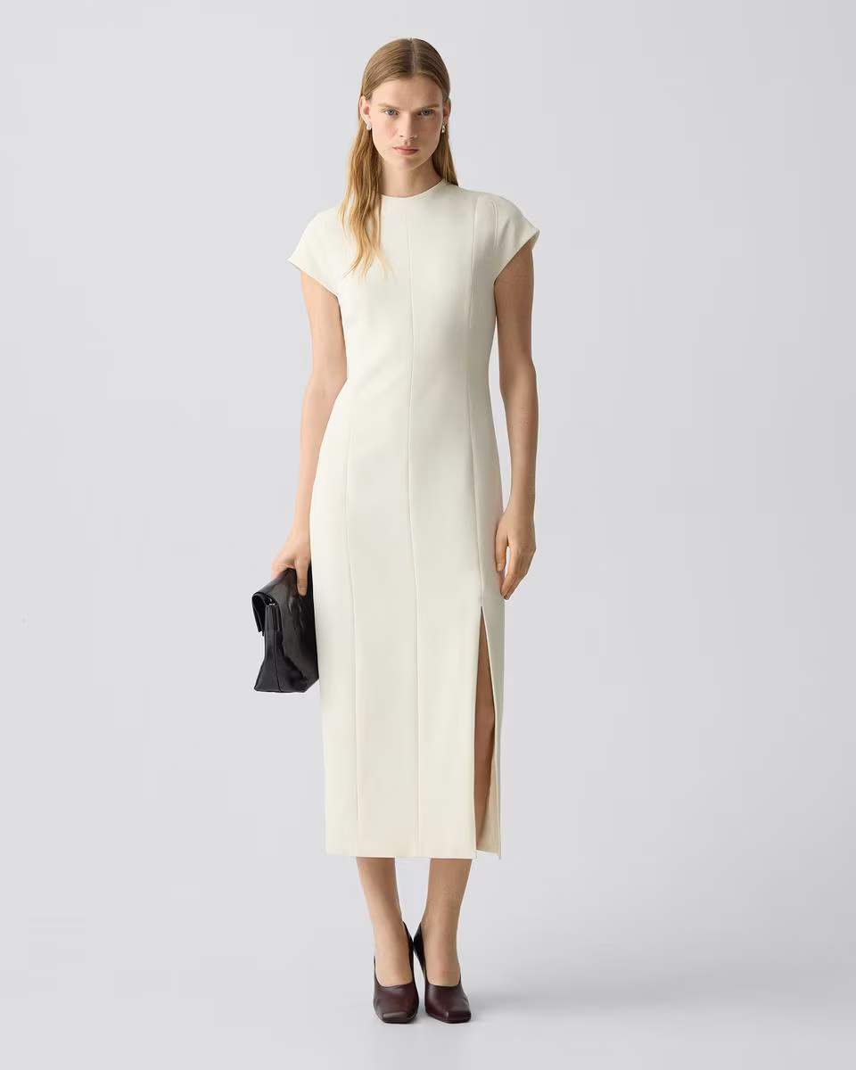 Short-Sleeve Midi Dress in Admiral Crepe