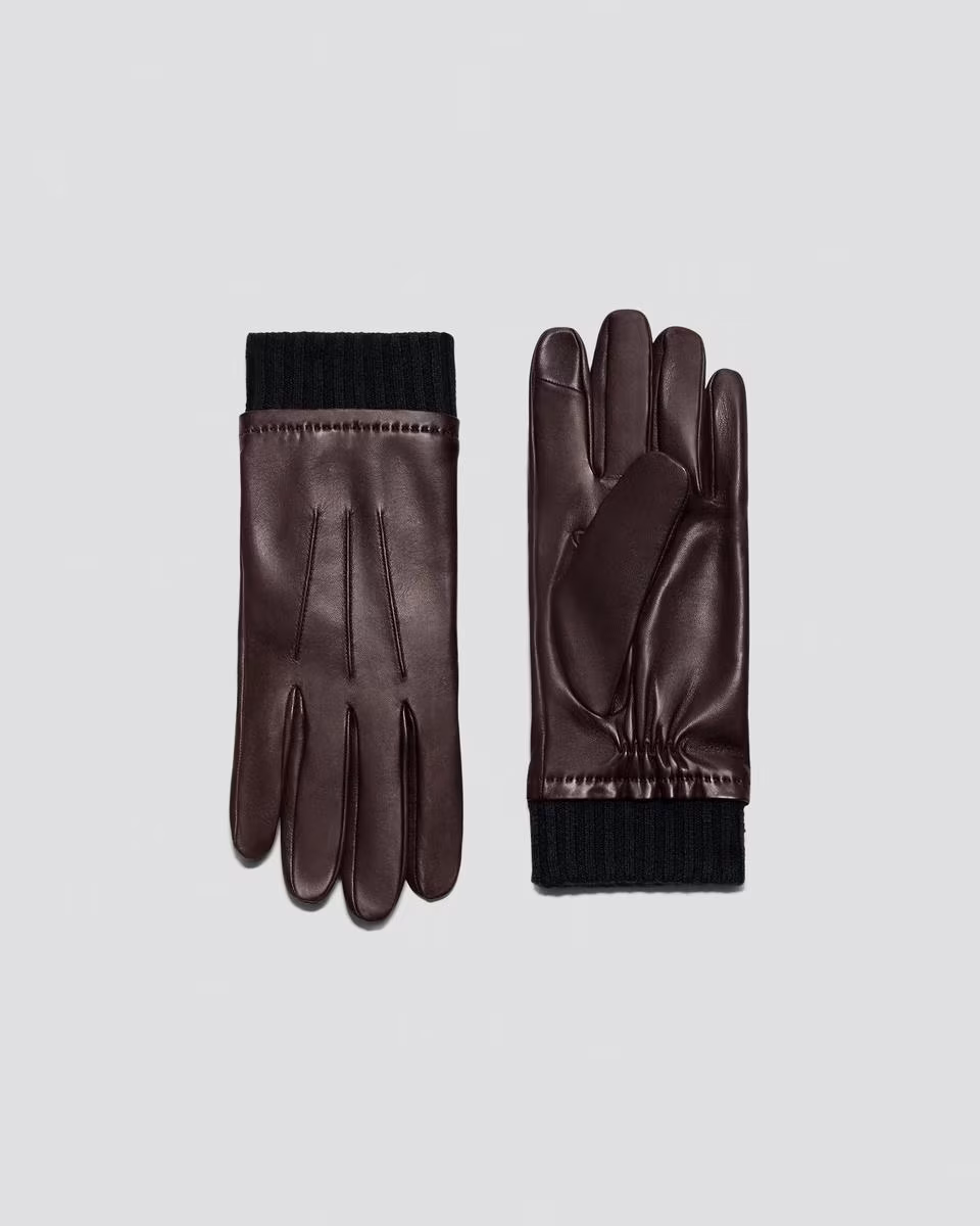 Ribbed Cuff Tech Gloves in Leather