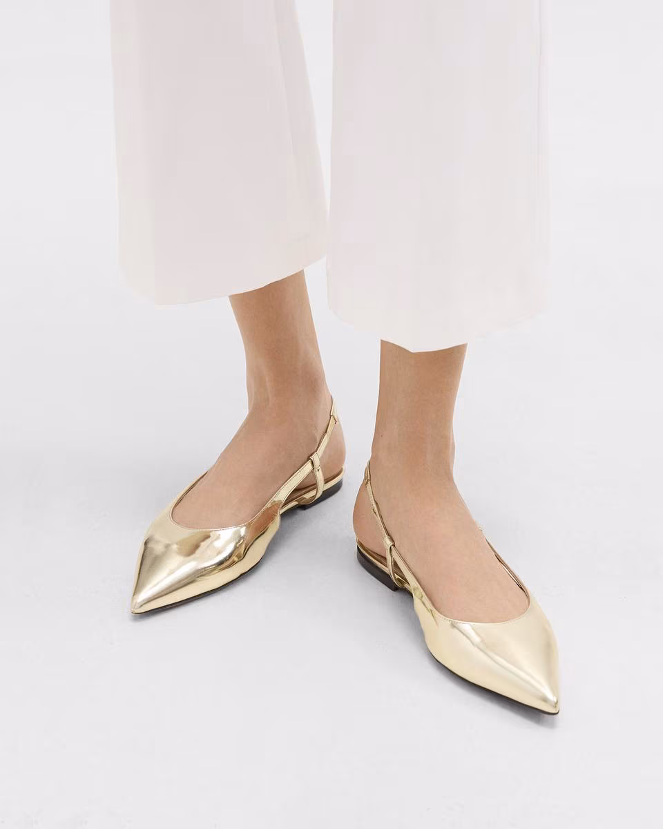 Slingback Flat in Metallic Leather