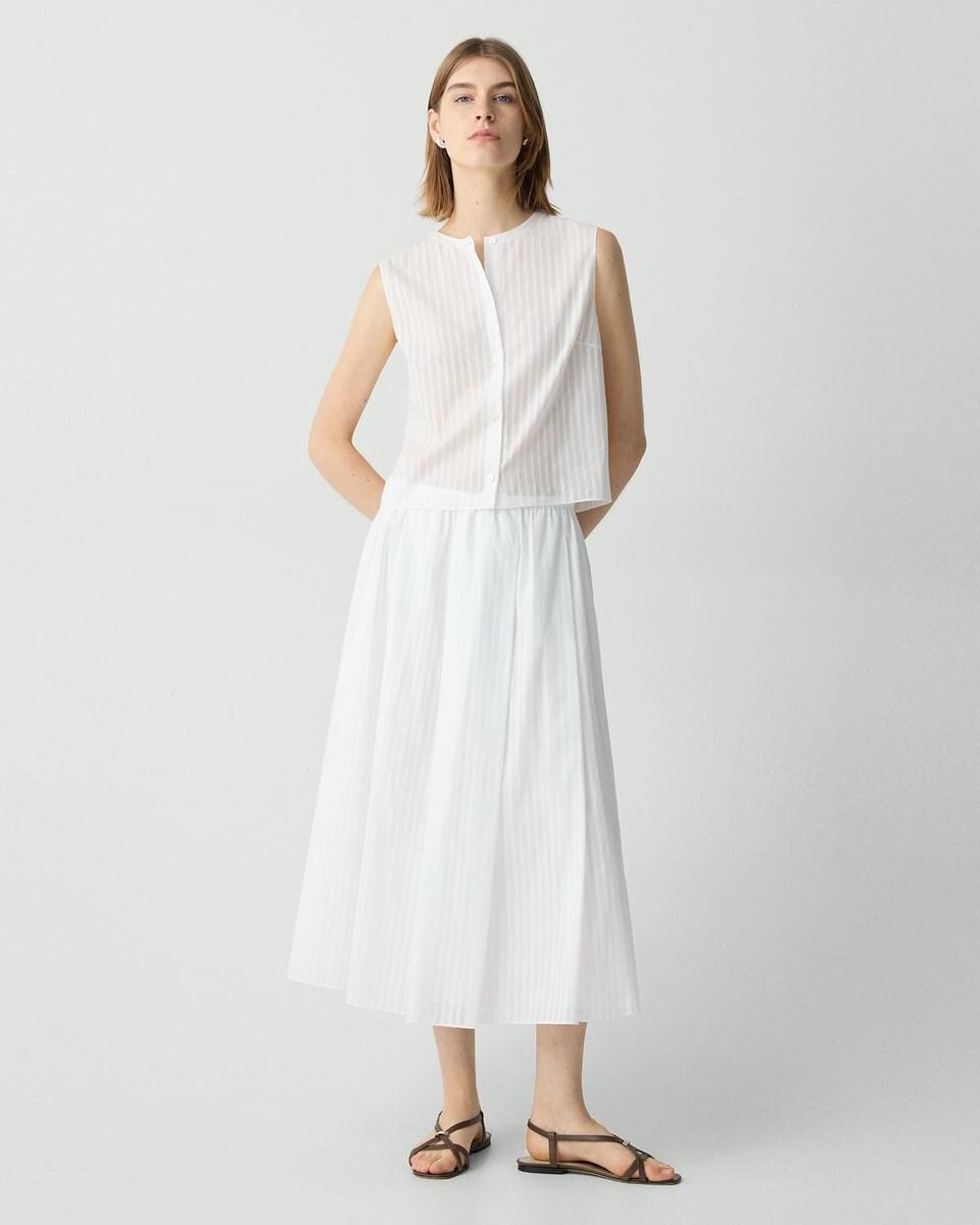 Pleated A-Line Skirt in Linear Cotton
