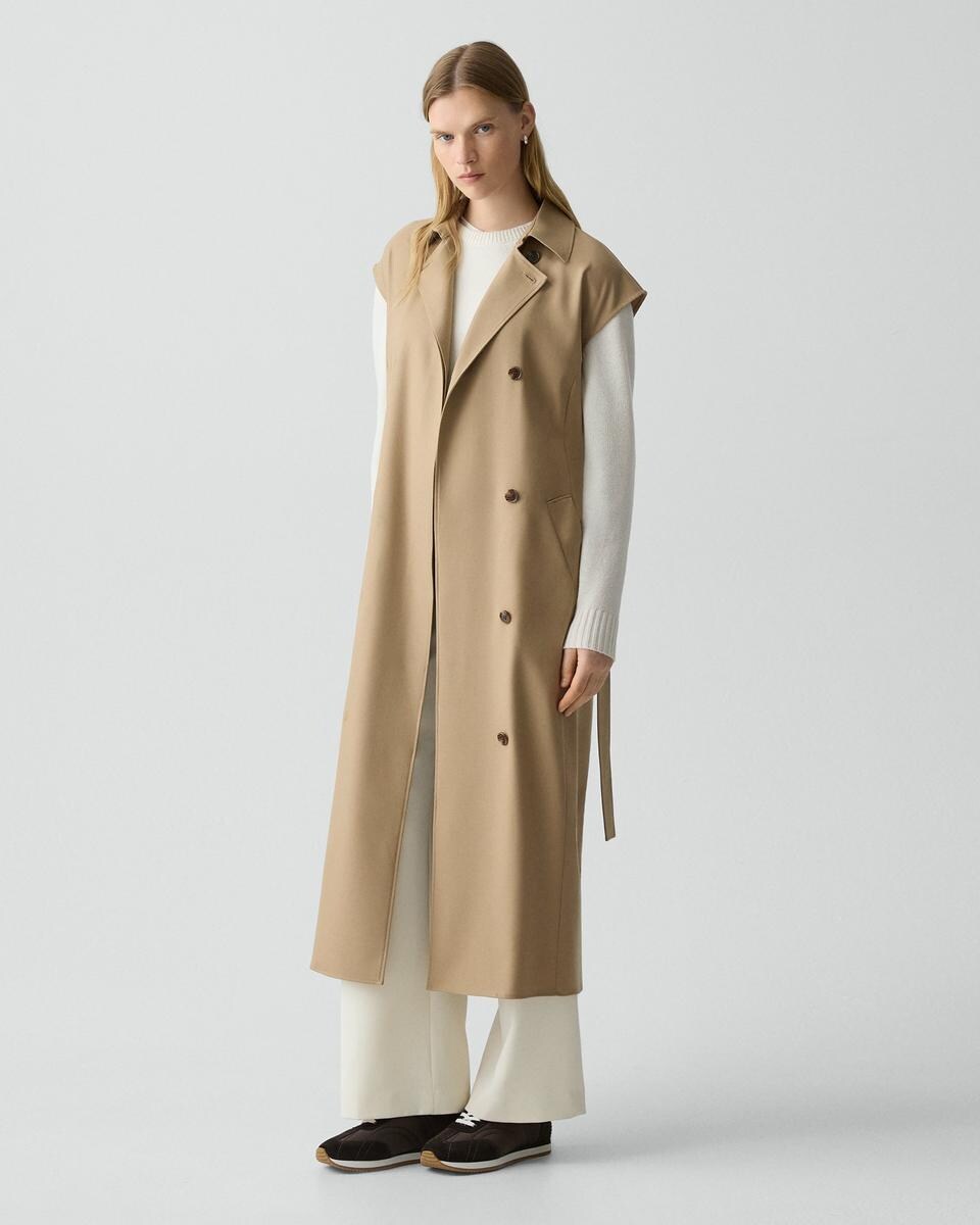 Double-Breasted Belt Dress in Wool-Blend Flannel