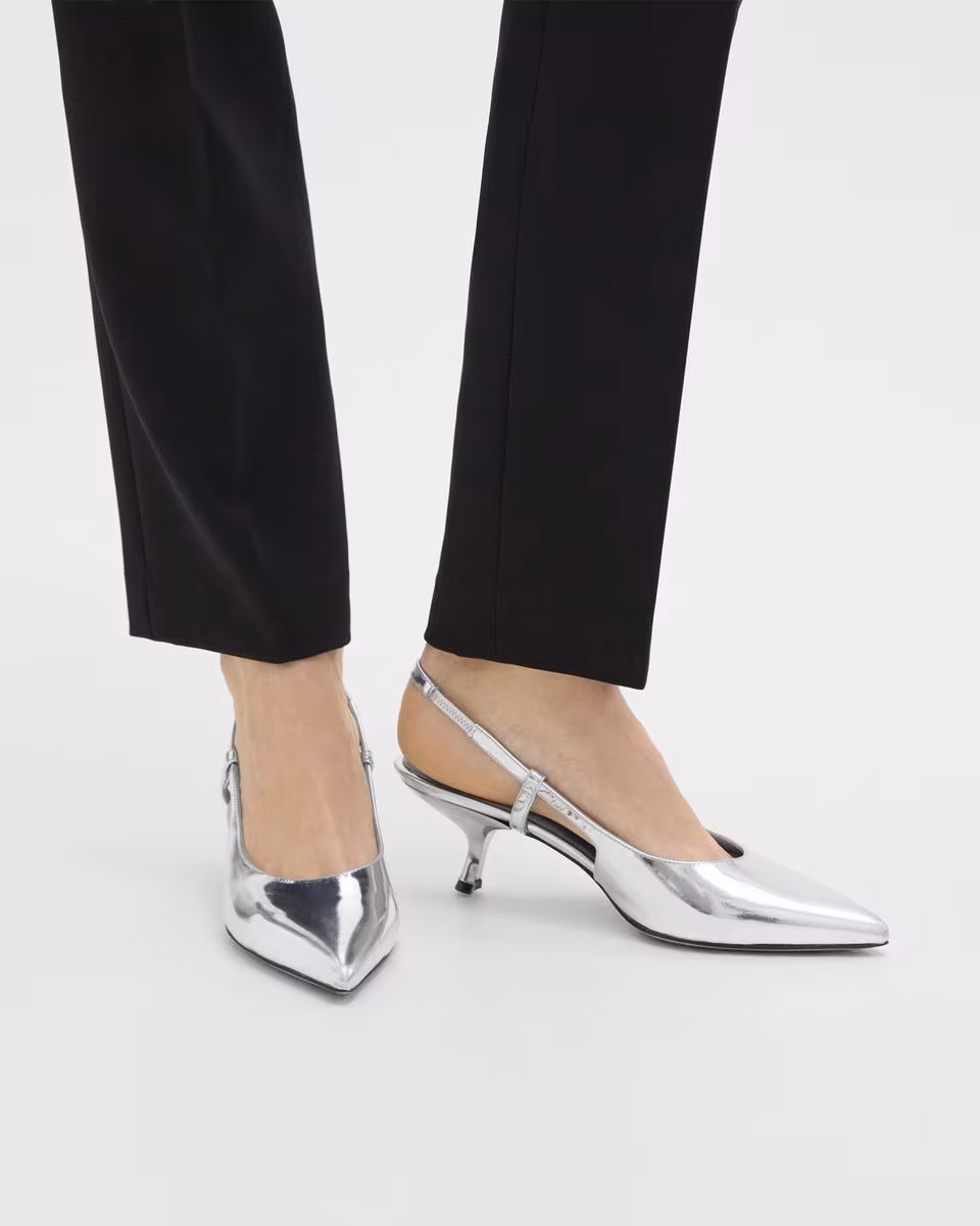 Micro Slingback Pump in Metallic Leather