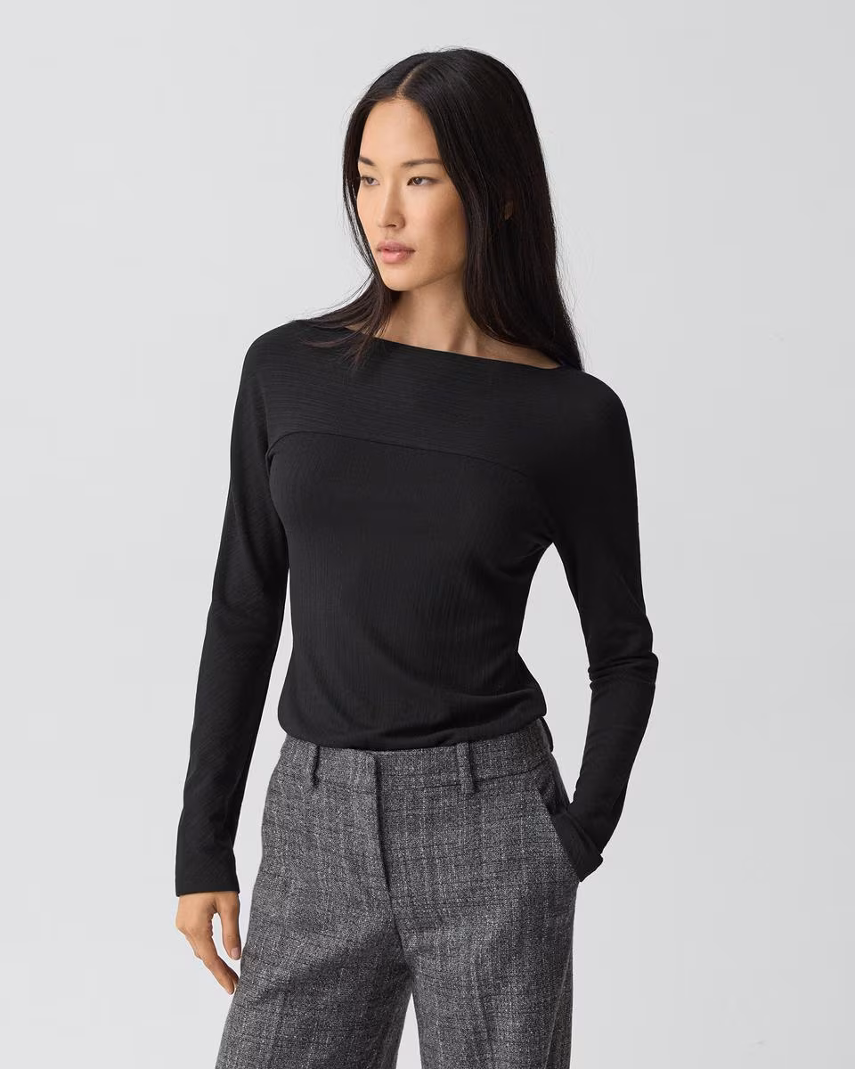 Boatneck Long-Sleeve Top in Stretch Rib
