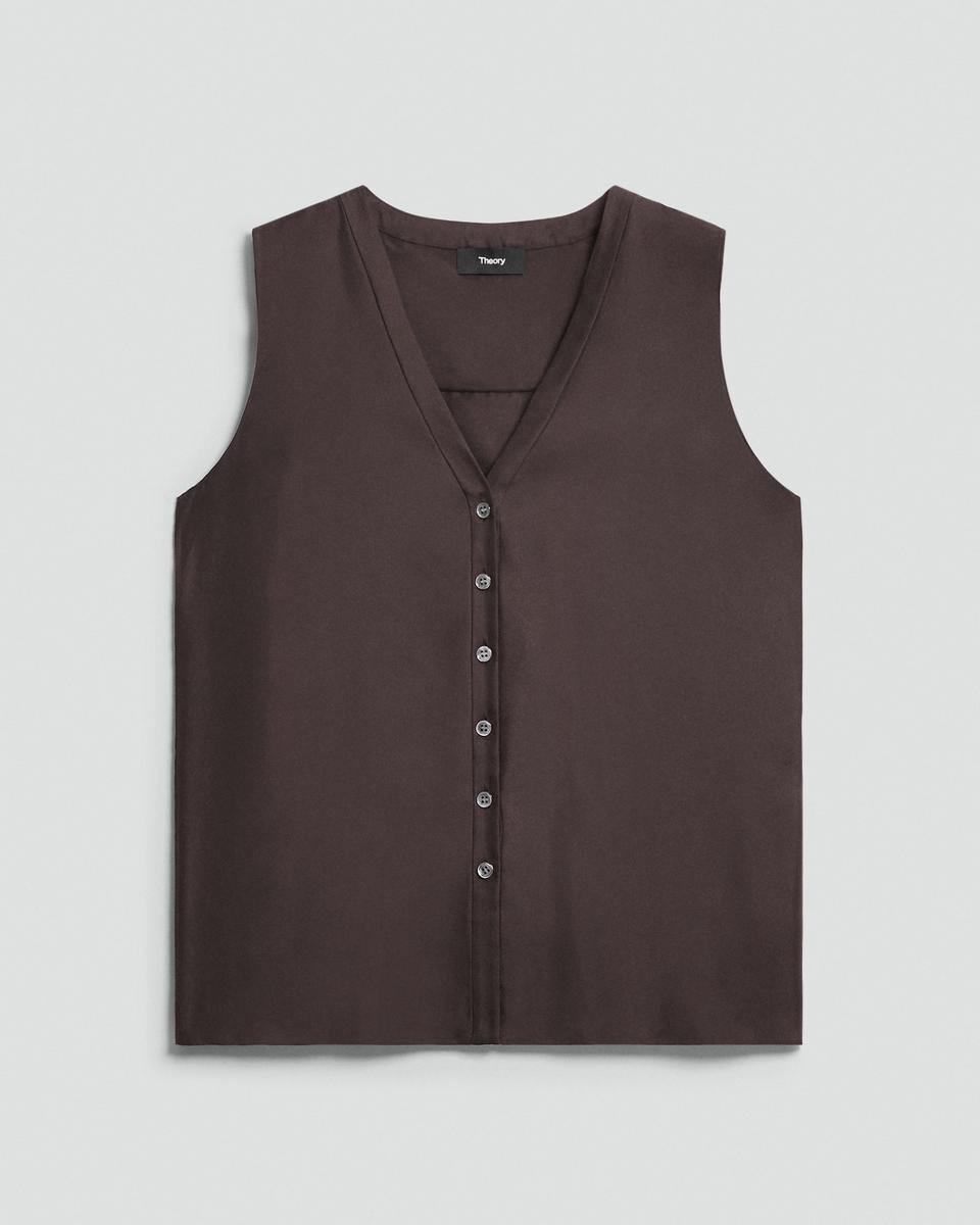Sleeveless Button-Down Blouse in Mod Silk Twill