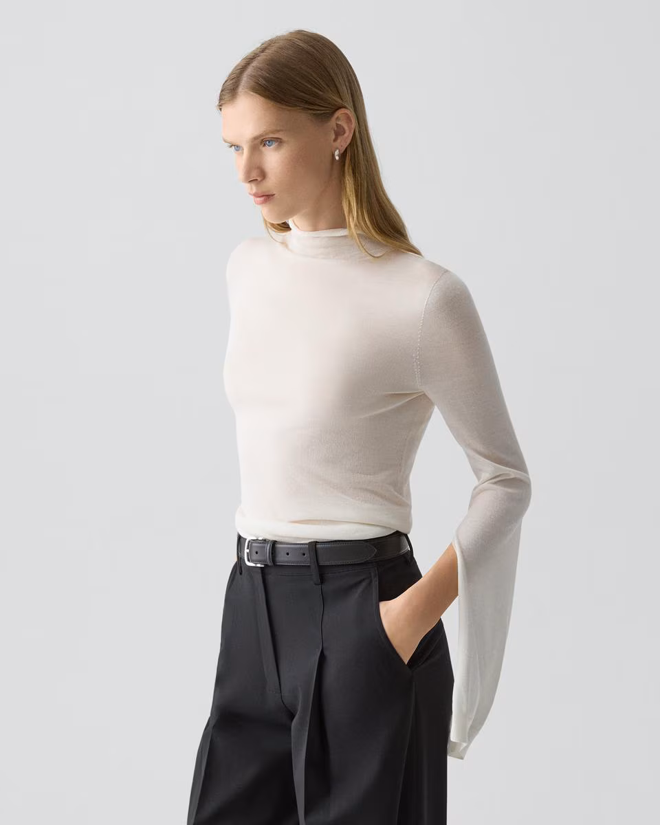 Slit Sleeve Turtleneck Sweater in Wool-Viscose