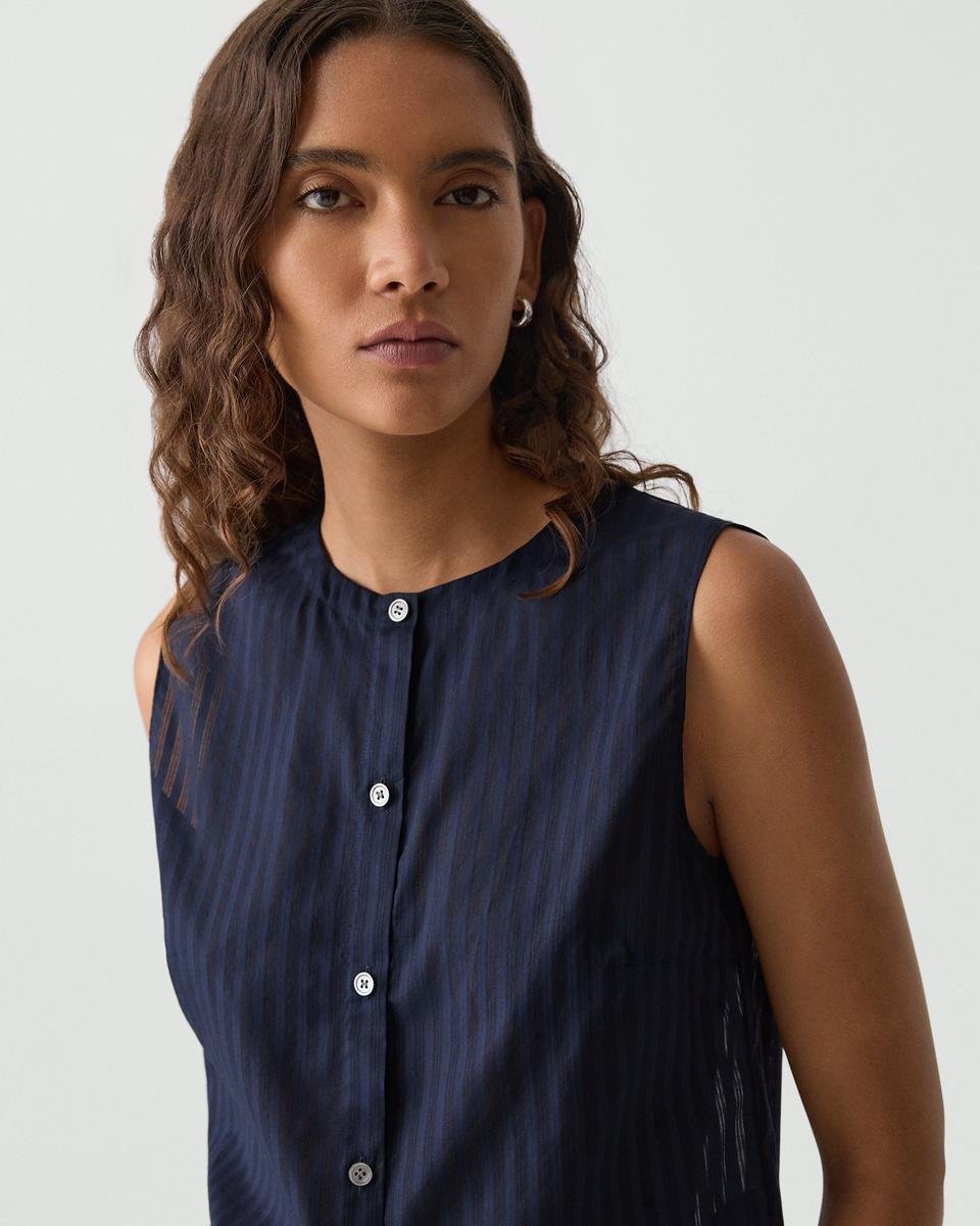 Button-Up Shell Top in Linear Cotton