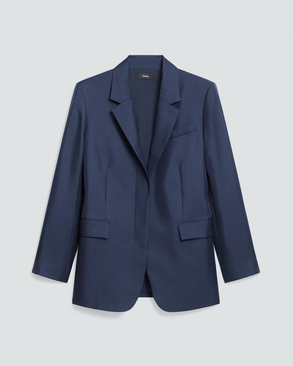 Oversized Cinch Waist Blazer in Mod Silk Twill