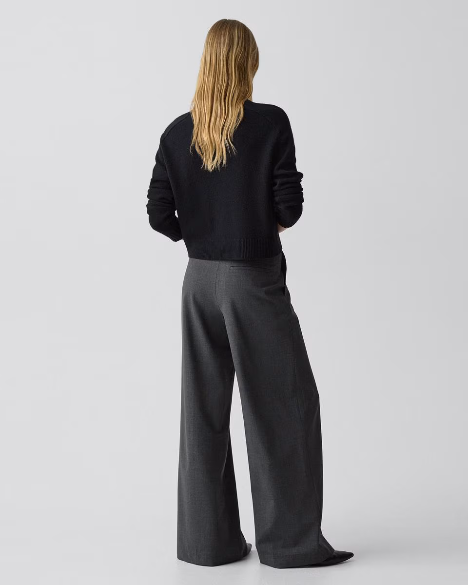 Pleated Wide-Leg Pant, 33'' in Good Wool