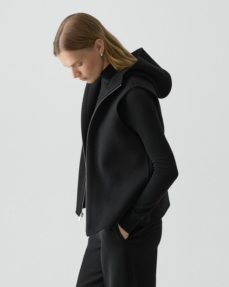 Hooded Vest in Double-Face Wool-Cashmere