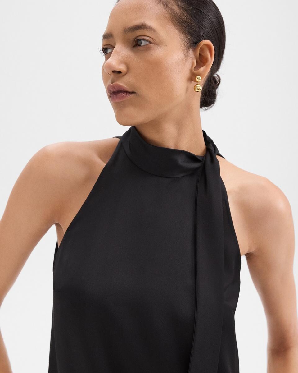 Tie-Neck Halter Top in Textured Satin