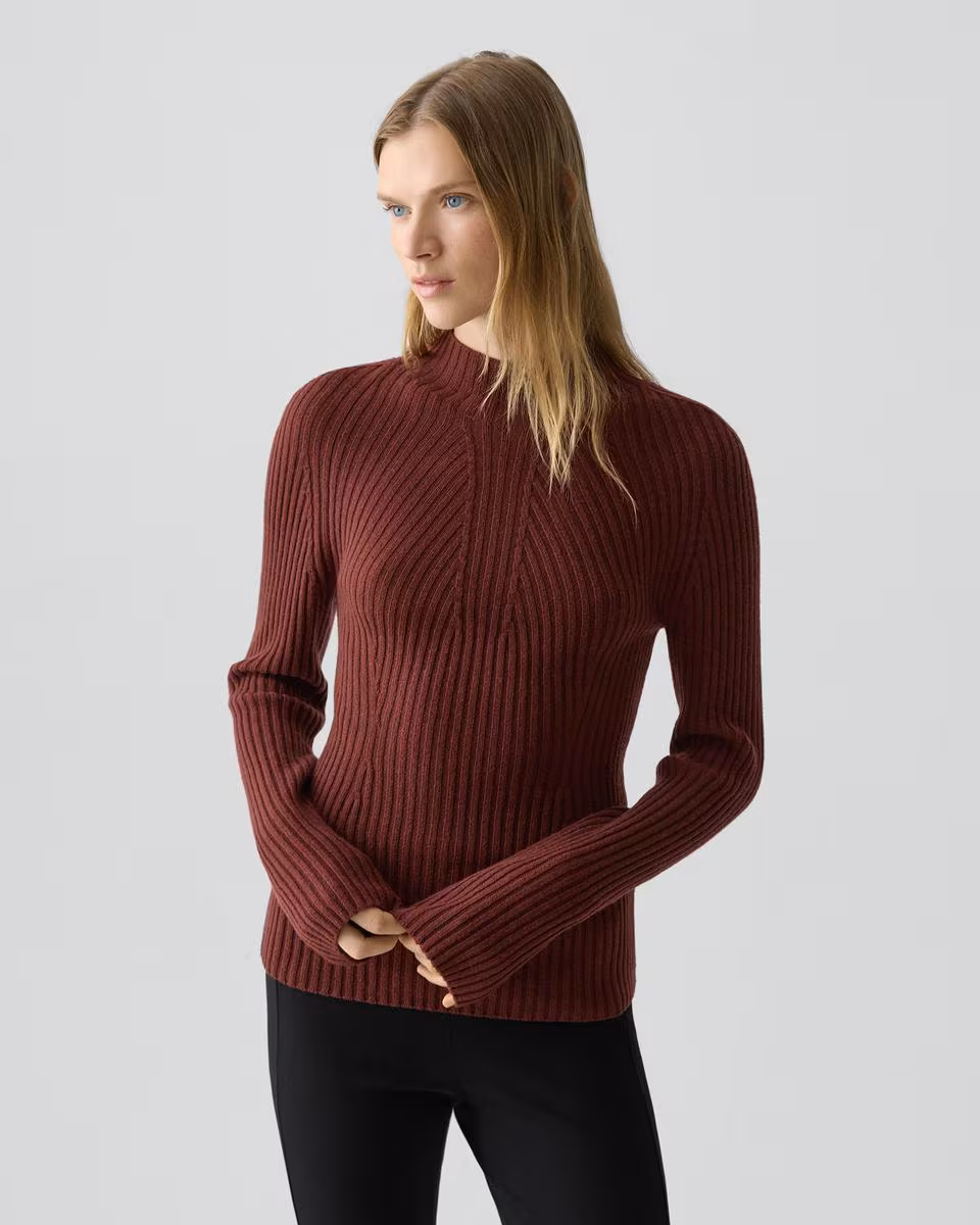 Ribbed Mock Neck Sweater in Cashmere