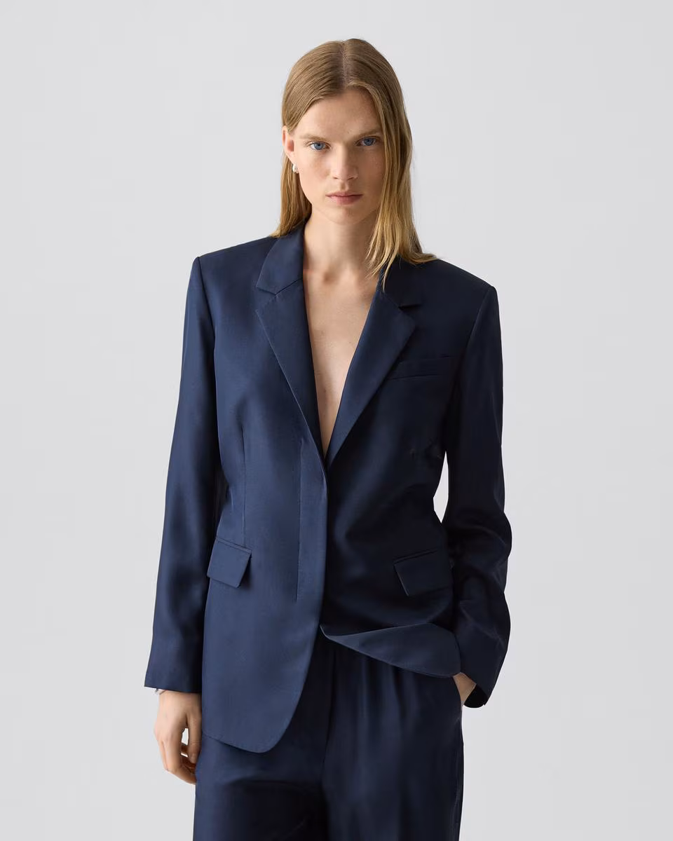 Oversized Cinch Waist Blazer in Mod Silk Twill