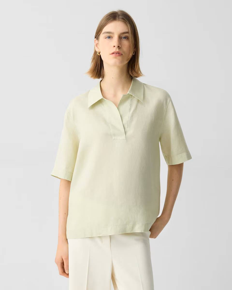 Oversized Polo Shirt in Relaxed Linen