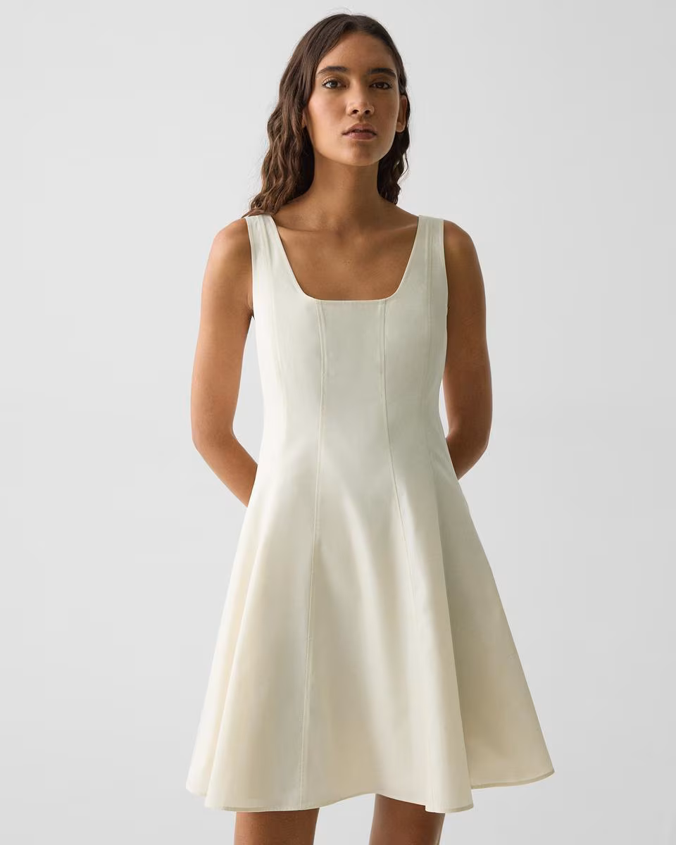 Sleeveless Fit-and-Flare Dress in Sleek Poplin