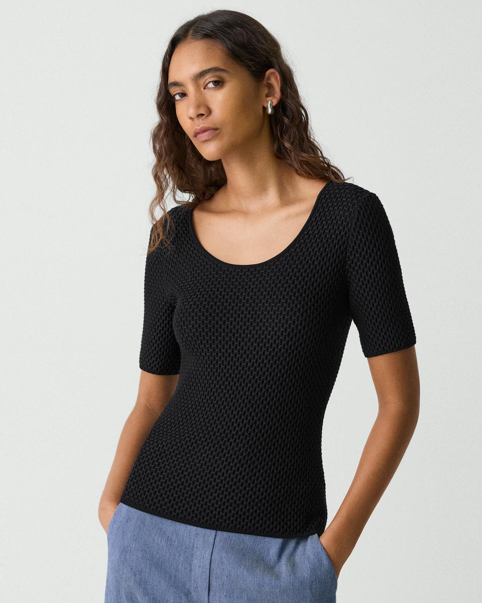 Scoop Neck Top in Textured Cotton-Blend