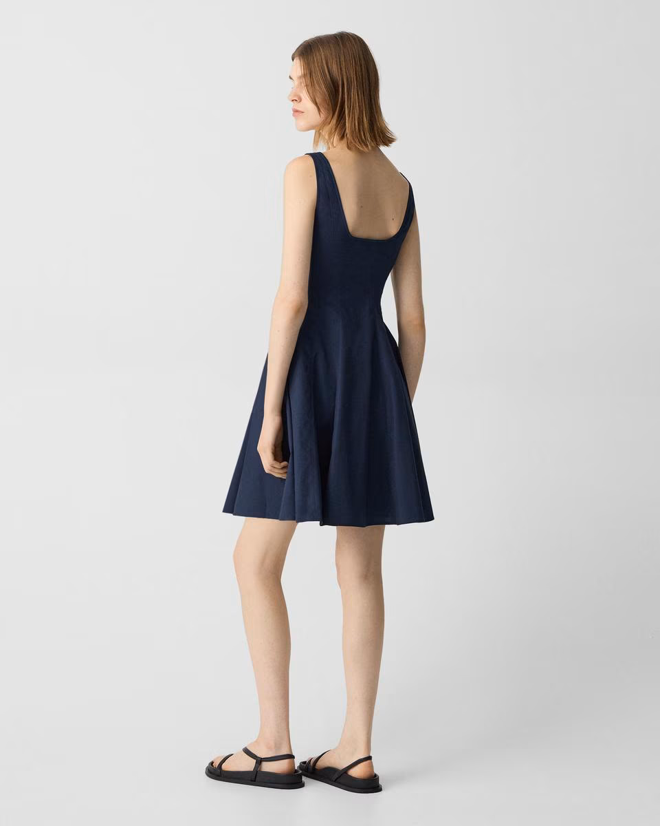 Sleeveless Fit-and-Flare Dress in Sleek Poplin