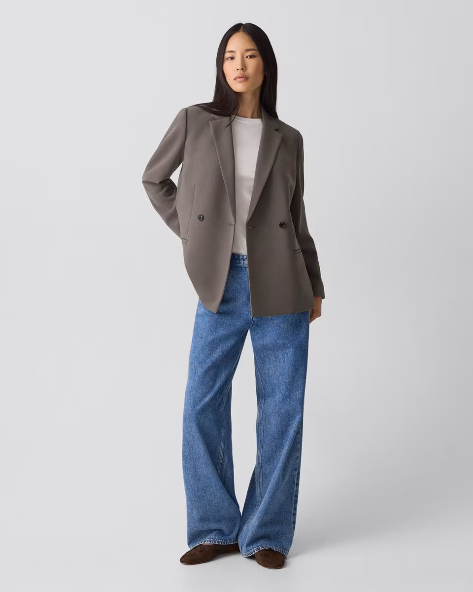 Relaxed Double-Breasted Blazer in Admiral Crepe