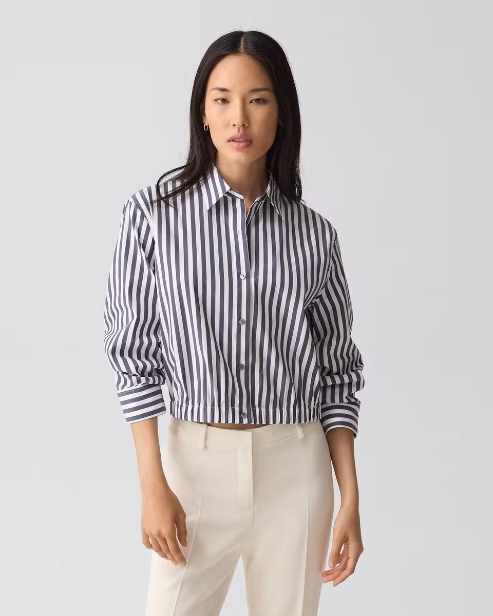 Cropped Shirt in Awning Stripe