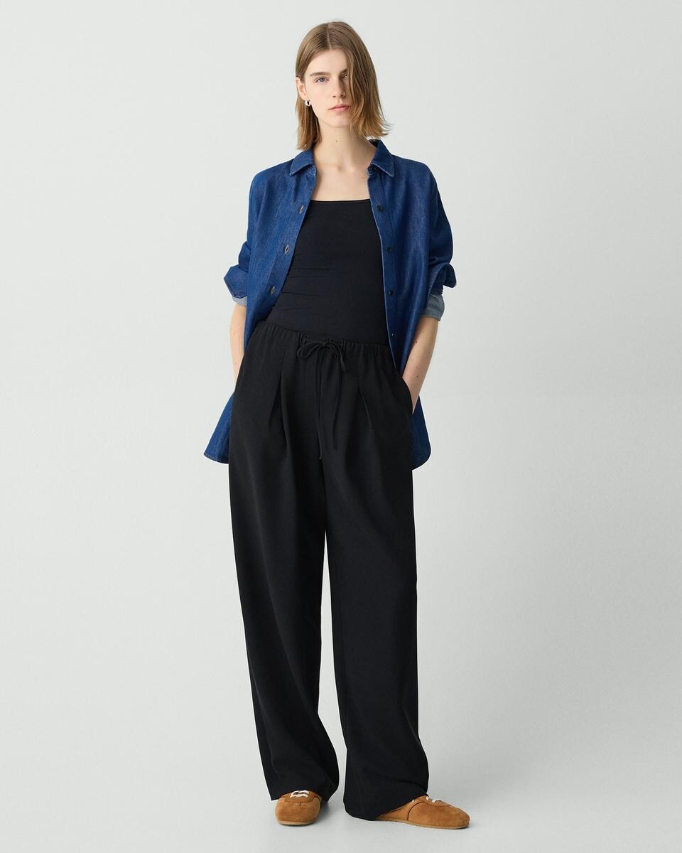 Pleated Pull-On Pant, 30'' in Admiral Crepe