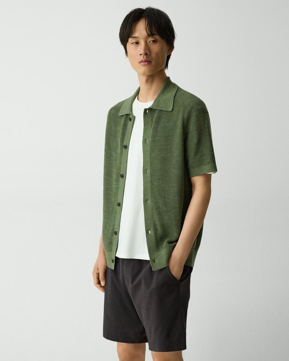 Short-Sleeve Button-Up Shirt in Pacific Linen