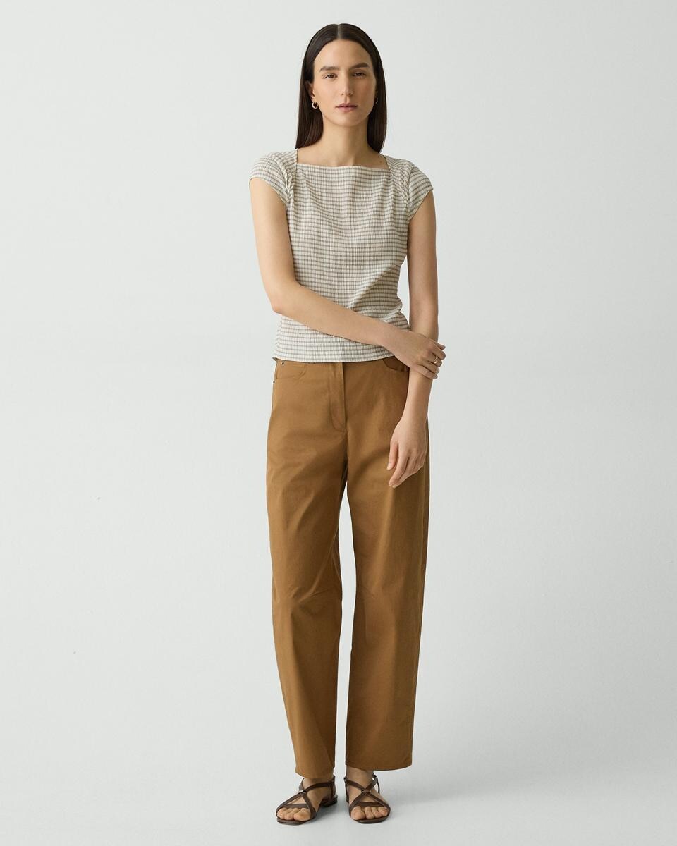 Cap Sleeve Top in Crinkle Check