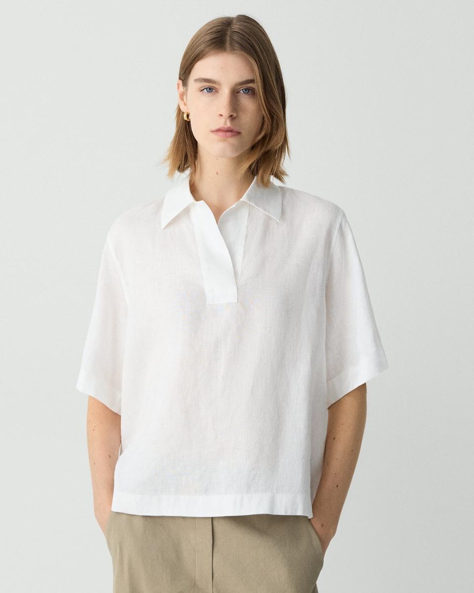 Oversized Polo Shirt in Relaxed Linen